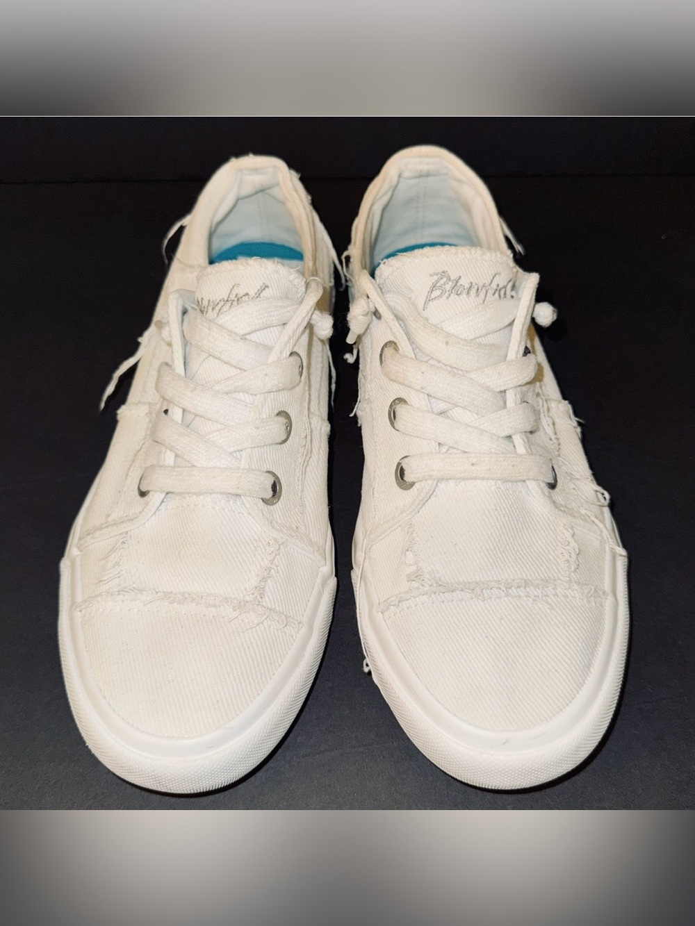 Blowfish Malibu “Maxine” White Canvas Frayed Distressed Sneakers, Sz 8.5 - Picture 7 of 13